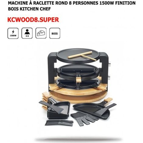 Kitchenchef – Appareil à raclette 8/10 personnes – 1500W – 2 niveaux de cuisson – Finitions bois – Avec 8 poêlons anti-adhésifs et 2 plaques (1/5)