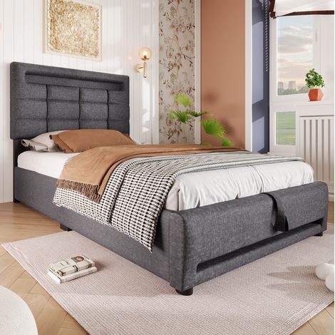 Cama dormitorio con almacenaje LED USB gris OKMYHOME (1/5)