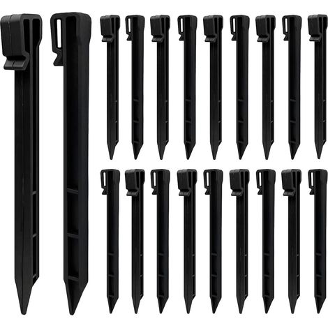 Lot de 20 ancrages au sol en plastique noir de 25 cm - Piquets de sol en plastique pour bordure de pelouse, ancrages fixes pour bordures de pelouse, toile anti-mauvaises herbes et bordures (1/5)