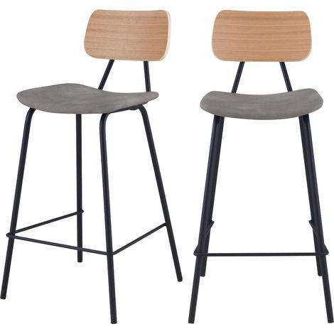 Lot de 2 chaises pour îlot central 65 cm en cuir synthétique gris - MADRAGUE
