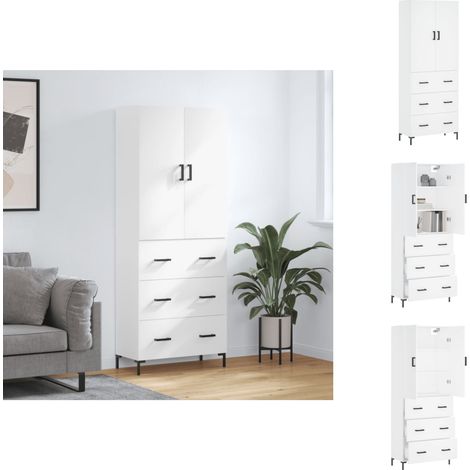 Sideboards - Living Highboard Weiß 69,5x34x180 cm Holzwerkstoff (1/5)