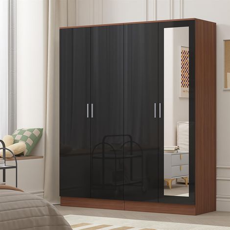 Reflect 2pc Wardrobe Bundle - 2 Door Mirror + 2 Door Plain - Black Gloss & Walnut