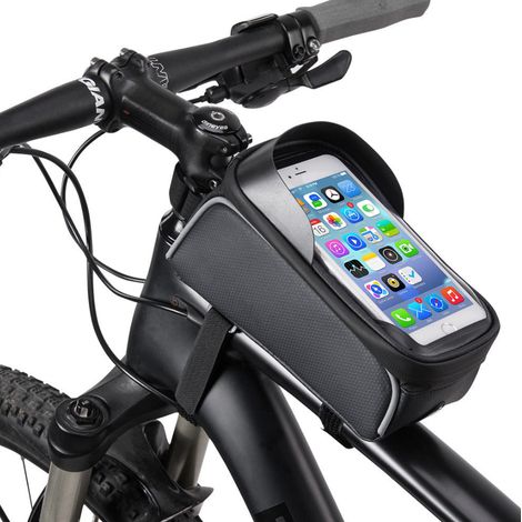 Support de téléphone pour vélo avec écran tactile et poche avant, conception étanche et antidérapante. (1/5)
