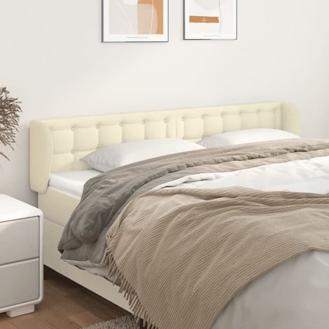 Tête lit de avec oreilles pour lit double, Cadre de lit, Tableau décoratif de chevet Crème 203x23x78/88 cm Similicuir CDE97663 (1/5)