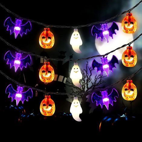 Guirlande lumineuse Halloween à piles 20 pieds 30 LED citrouille chauve-souris fantôme lumières avec minuterie – 8 modes d'éclairage lumières de décoration d'Halloween (1/4)