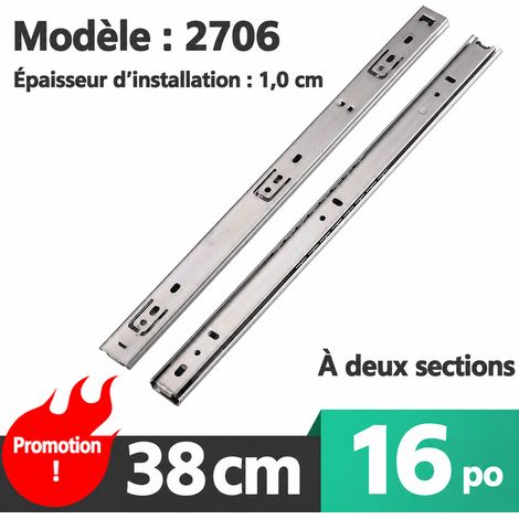 Glissières de tiroir à billes 2 sections 27 mm acier blanc 16 pouces 38 cm 2706 2706 16 38cm réf 800 g – Livraison gratuite