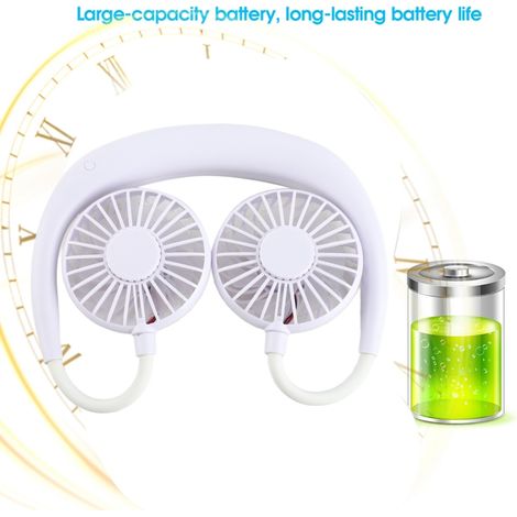 Mini ventilateur portable à tour de cou, double bureau, rechargeable par USB, 3 vitesses, style décontracté à suspendre autour du cou (1/5)