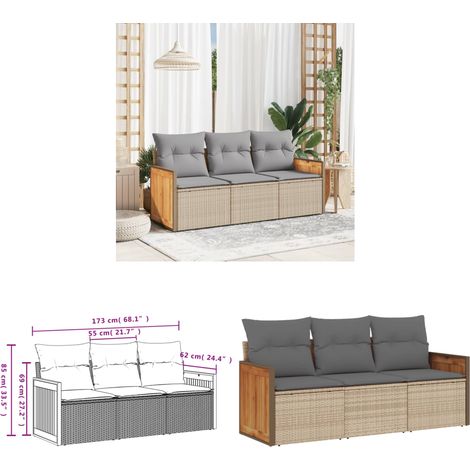 Salon de jardin avec coussins 3 pcs beige résine tressée - Ensemble Salon De Jardin - Meuble De Jardin - Salon Extérieur - Résine Tressée - Rotin Synthétique - Home & Living (1/3)