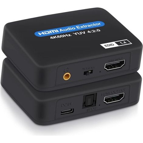 Extracteur audio HDMI 2K/4K – Répartiteur audio – Sorties Toslink SPDIF et 3,5 mm – Noir – Câble USB inclus (1/5)