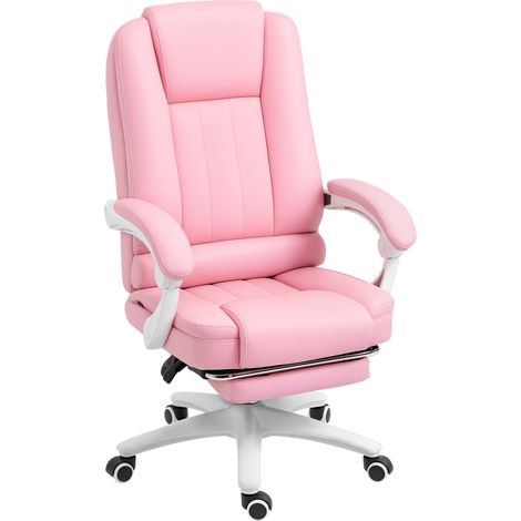 Vinsetto Bürostuhl Chefsessel mit Fußstütze, Schreibtischstuhl mit Liegefunktion, Rollen, Höhenverstellbarer Drehstuhl, Computerstuhl für Büro, Kunstleder, Rosa