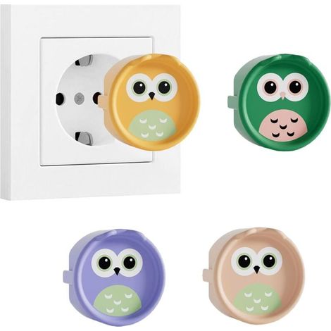 Set mit 4 Typ-F-Steckdosen, Silikonbox, dekorativer Abdeckung/Staubschutzabdeckung, Steckdosenabdeckung, Staubschutzkappe, Schutzvorrichtungen (4 Eulen) (1/4)