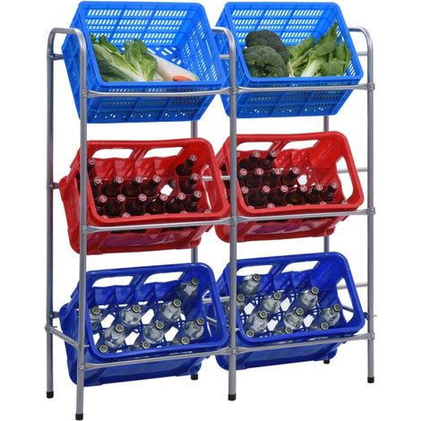 vidaXL Supporto con Ripiani per 6 Casse Argento 96x33x116 cm Acciaio (1/5)