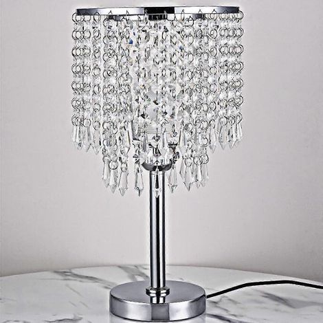 Kristall-Nachttischlampe, Kristall-Tischlampe, runder E27-Lampenschirm für Schlafzimmer, Wohnzimmer, Mädchenzimmer R SZRH A-GB (1/5)