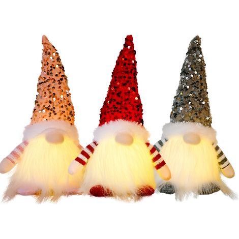 Set di 3 gnomi natalizi luminosi, elfo di Natale dispettoso in peluche, decorazione natalizia a forma di gnomo, mini elfo di Natale, decorazione di Babbo Natale svedese fatta a mano, per Natale e deco (1/4)