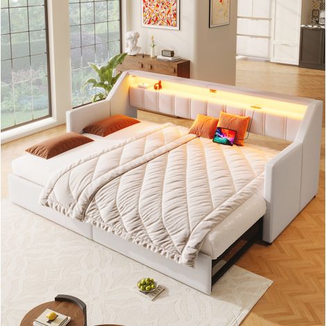 Ausziehbett 90x200 cm Mit Ausziehbarem Gästebett Beige (1/5)