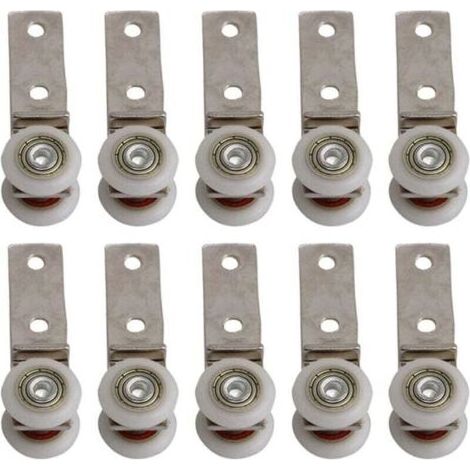 Bloc à rouleaux d\'angle Ulisem 2,5" x 0,75" avec roulement métallique et deux roulettes en plastique pour portes coulissantes et armoires de fenêtre. (1/4)
