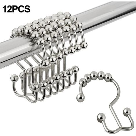 Crochets Pour Rideau De Douche - Acier Inoxydable - Glissement Double - Pour Rideau Et Doublure - Lot De 12 (1/5)