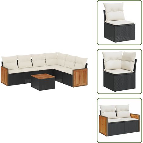 The Living Store Salon de jardin 7 pcs avec coussins noir résine tressée - Ensemble Salon De Jardin - Meuble Extérieur - Mobilier De Jardin - Salon De Jardin Pliable - Set De Jardin (1/5)