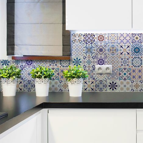 Sticker Mural Carrelage adhésif Cuisine Salle de Bain - 30 STICKERS CARRELAGES AZULEJOS RIVIERA - 30stickers10x10cm (1/5)