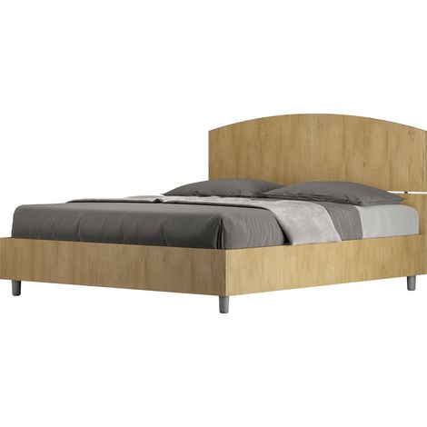 Letto Matrimoniale 160x200 cm con Rete e Contenitore Alzata Comoda Testata Inclinata a Doghe Dora Quercia (1/4)