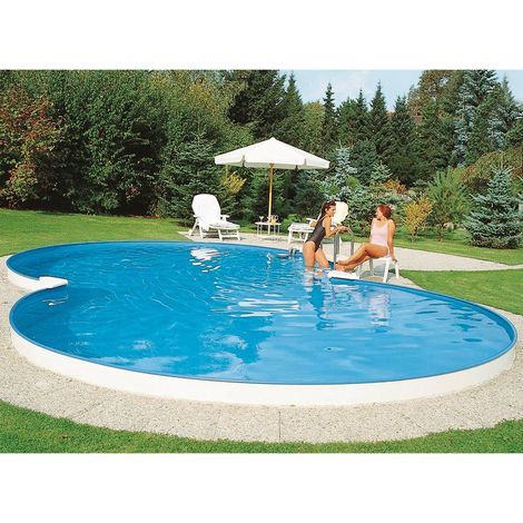 Stahlwandpool achtform Exklusiv 625x360x150 cm, Stahl 0,8 mm weiß, Folie 0,6 mm blau, Einhängebiese (1/5)
