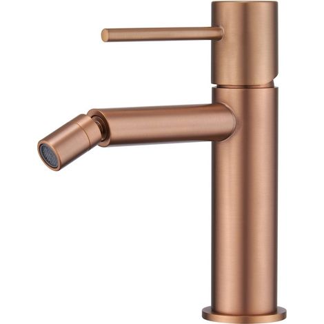 IMEX Mitigeur monocommande bidet en laiton finition PVD or rose brosse avec cartouche ceramique Ø26 mm et flexibles 3-8 serie Monza modele Imex-BDM039-2ORC