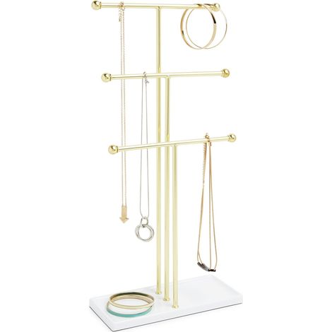 Arbre A Bijoux - 48 Cm - Métal Doré Et Blanc - Pour Colliers - 1 Pièce (1/5)