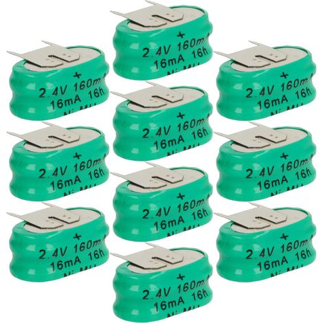vhbw 10x NiMH Ersatz Knopfzellen-Akku Typ 2/V150H 3-Pins 150mAh 2,4V kompatibel mit Modellbau-Akkus, Solar-Leuchten uvm.