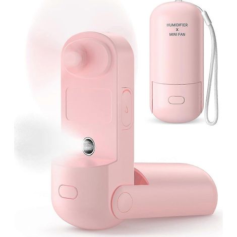 Ventilateur portable 3 en 1 avec brumisateur, mini ventilateur portable rechargeable USB fonctionnant sur batterie, ventilateur de voyage personnel pour femmes, enfants et filles (rose) (1/4)