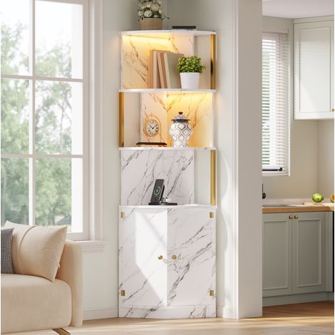 Meuble d'angle 38x38x180 cm en MDF blanc avec LED et prises, gain de place – MEUBLIV (1/5)