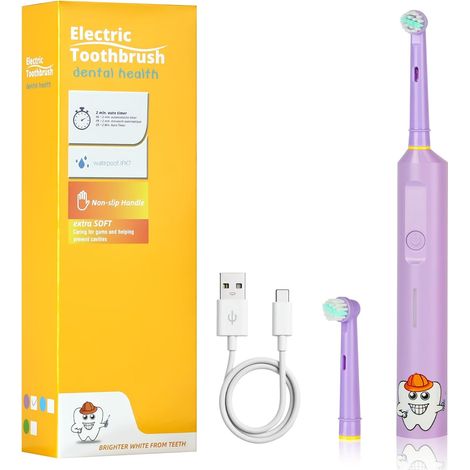 Brosses à Dents Électriques pour Enfants, avec 2 Têtes de Brosse  Brosse Electrique Rechargeable Livrée Interchangeables Minuterie 18000 Mouvements de Brossage 3 Modes Étanchéité IPX7, Rose (1/5)