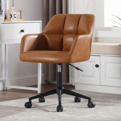 Wahson Chaise de Bureau en Cuir PU, Fauteuil de Bureau à Roulettes Chaise Bureau Réglable en Hauteur Pour Bureau/Maison, Marron