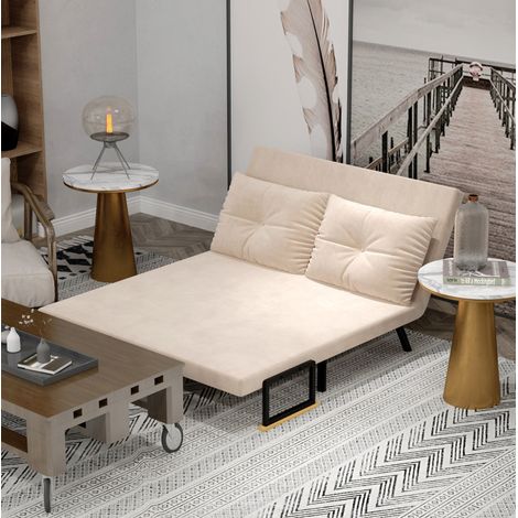 Divano Letto Singolo 102 x 73 x 81 cm con schienale reclinabile a 5 posizioni, in poliestere beige (1/5)