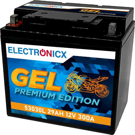 Electronicx GEL-Motorradbatterie 53030L – 12V 29Ah 300A/EN – Wartungsfrei, Auslaufsicher, Hohe Startkraft, Ideal für ABS & Off-Road - Premium