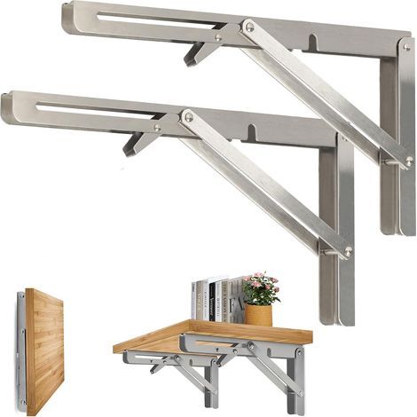 2 Pièces Support d' Étagères Pliable, 300mm Équerre Pliante Support Console Pliants, Murale Supports Pliante, Pour Table Etagere Murale Garage Cuisine Chambre Bureau, Gain de place (1/5)