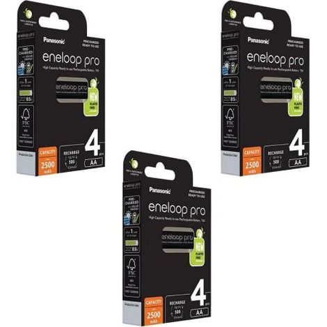Panasonic batterie ricaricabili 12 stilo AA Eneloop Pro 2500mAh bk-3hcde