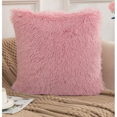 Filiyano-Lot de 2 housses de coussin de canapé en fausse fourrure de luxe (40 x 40 cm, couleur poudre) (1/5)