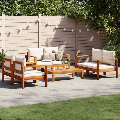 Salon de jardin avec coussins 5 pcs Bois d'acacia solide (1/5)