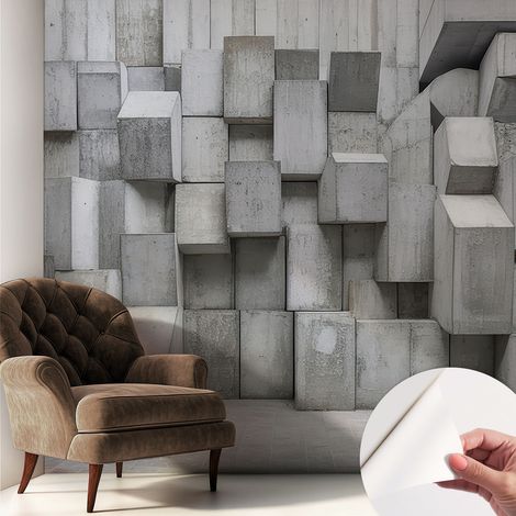 Selbstklebend Tapete modern - Wanddeko für Küche - Klebefolie Wand - luxus Look Betonblöcke 250x250 cm (1/5)