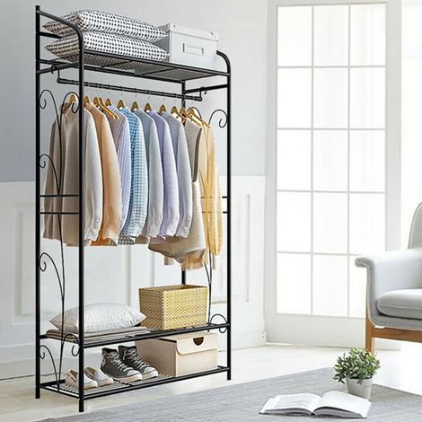 Offener kleiderschrank Garderobenständer aus Metall Kleiderständer mit 3 Ablagen und 1 Kleiderstange bis 50 kg belastbar einfache Montage 79×36×161cm (1/5)