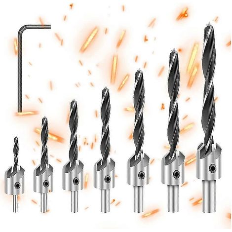 Coffret de 8 forets à bois à tête fraisée - 7 tailles : 3 mm, 4 mm, 5 mm, 6 mm, 7 mm, 8 mm et 10 mm - 1 clé (1/4)
