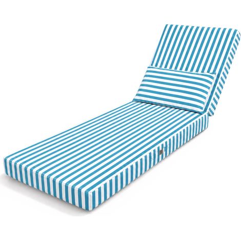 Matelas Transat Premium 190x60 Rayure Turquoise - Épais 10cm & Têtière (Déhoussable) (1/5)