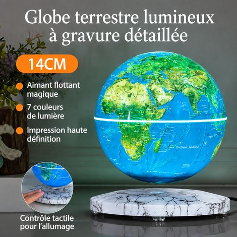 Lampe veilleuse lévitation magnétique base ronde en marbre globe terrestre 14 cm 1 kg – Livraison gratuite