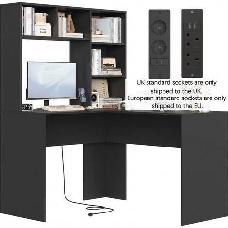 Bureau d’angle 107,8×124,7×152,5 cm – bureau ordinateur avec bibliothèque – meuble de travail pour chambre, salon et bureau,Noir