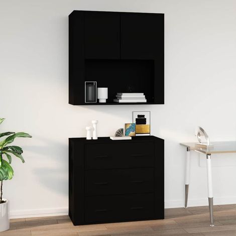 vidaXL Armoire murale Noir 80x33x80 cm Bois d'ingénierie (1/5)