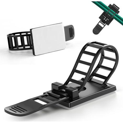 Lot de 50 serre-câbles auto-adhésifs - Grands clips de câbles réglables auto-adhésifs pour la gestion des câbles - Colliers de serrage solides sans perçage pour la maison, le bureau et la voiture (1/5)