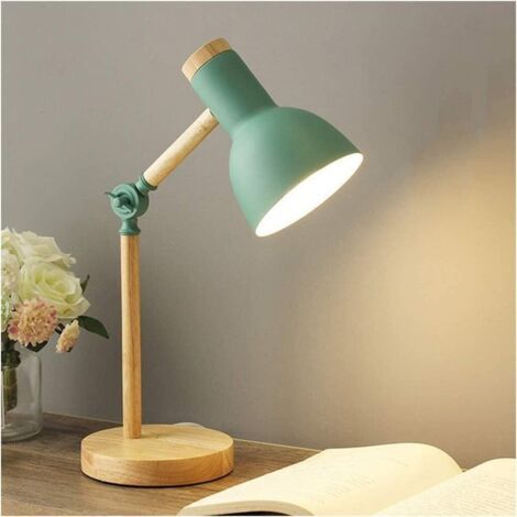 Lampe de table de chevet, lampe de bureau en bois moderne avec abat-jour en métal Lampe de chevet réglable pour bureau, salle d'étude, chambre à coucher, salon, chambre d'enfant, lecture,Vert (1/5)