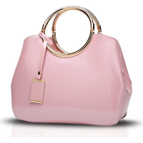 Sac à main décontracté en cuir verni à la mode pour dames (rose)