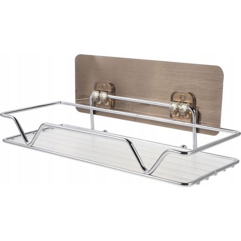 Mensola da bagno sospesa color argento con ventosa. (1/5)