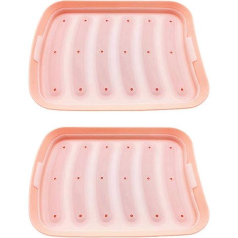 Deux moules roses 6 en 1 pour fabriquer soi-même des saucisses, des hot-dogs et du jambon maison, en silicone, pour robot culinaire et ustensiles de cuisine. (1/2)
